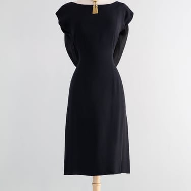 Elegant Early 1960's Little Black Cocktail Dress With Glamorous Back & Bow / M