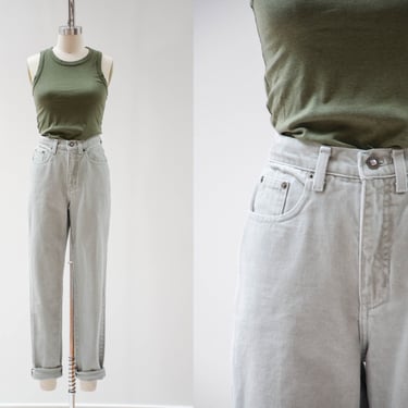 high waisted jeans | 80s 90s vintage sage green gray greige dark academia slim straight leg pants 