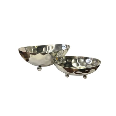 Set 2 Artistic Hand Punch Marks Stainless Steel Oval Display Serving Plate Tw015E 