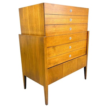 Mid Century Bassett ‘Trimline’ Highboy Dresser-Chest of Drawers in Walnut 