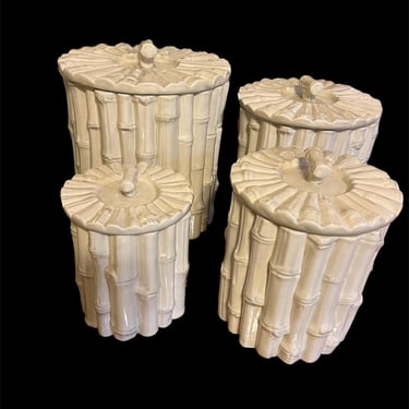 Great vintage faux bamboo canister set - ceramic - 4 sizes 