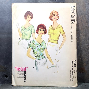 a 1960 McCall's Misses's Instant Blouse Pattern | Size 12/Bust 32" | Partially Cut & Factory Folded | FREE SHIPPING 