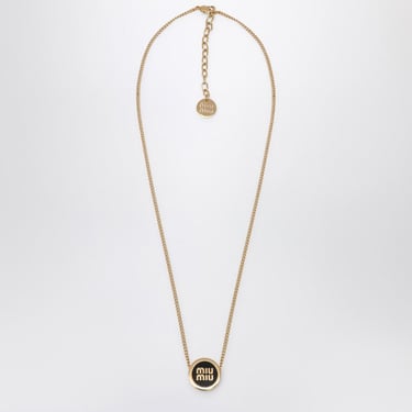 Miu Miu Metal Necklace With Black Logo Women