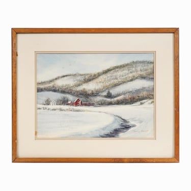 Connie Seaver Watercolor Painting on Paper Landscape Winter Scene 