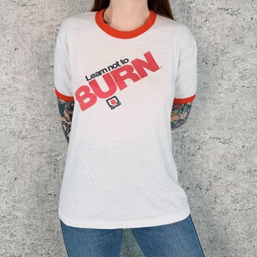 1970's Vintage Learn Not To Burn NFPA 70's Ringer Tee Shirt T-Shirt 