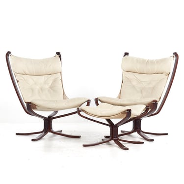 Sigurd Ressell for Vatne Mobler Mid Century Falcon Chair Pair with Ottoman - mcm 