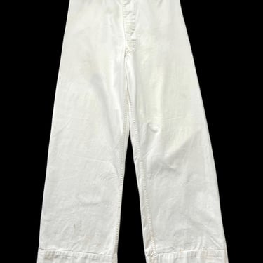 Vintage WWII US Navy Cotton Button-Fly Trousers / Pants ~ 31 x 30 ~ USN ~ Unisex Military ~ 1940s ~ Service Whites ~ Named 