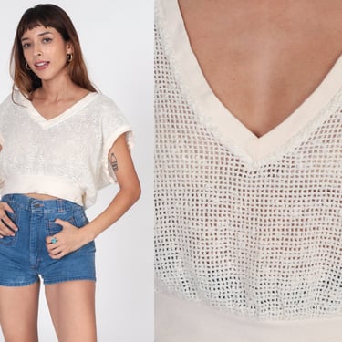 Sheer White Crop Top Vintage Sheer Crop Top Sheer White Cropped