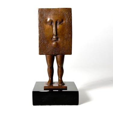 Signed Sergio Bustamante Surrealist Bronze Sculpture Face W/ Legs 1990s 