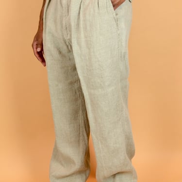 Vintage Cream Linen Ralph Lauren Pleated Trousers Pants 32 33 34 