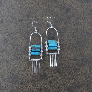 Turquoise blue jasper and silver tribal chandelier earrings 