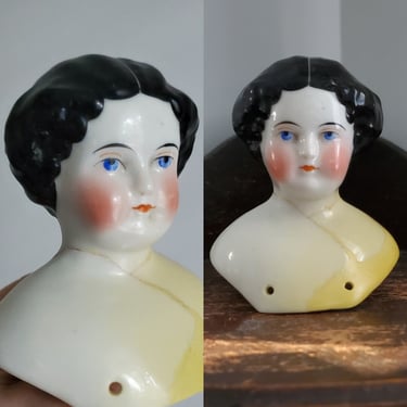 Antique China Doll Head - Flat Top Hairstyle with Visible Part - Repaired - 4" Tall - Antique German Dolls - Doll Parts 
