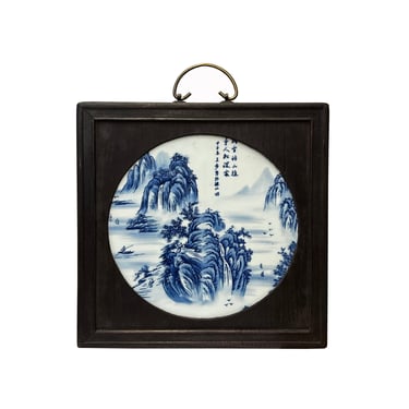 Chinese Wood Frame Porcelain Blue White Scenery Wall Plaque Panel ws2860E 