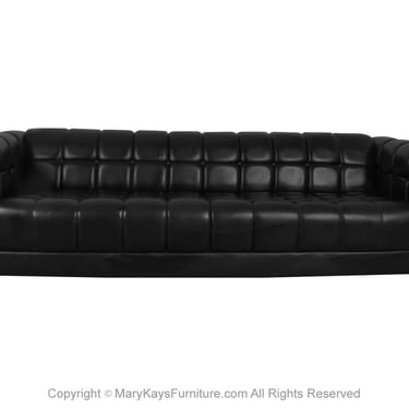Mid-Century Black Leather Tufted Sofa Edward Wormley for Dunbar Style 