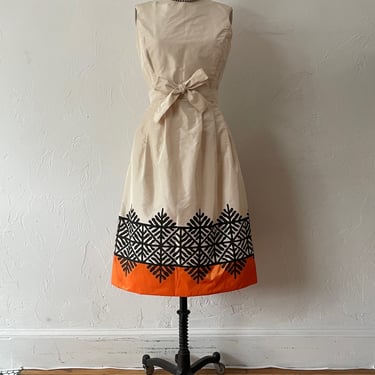 Vintage Oscar De La Renta Boutique Long Sleeve Silk Printed Midi Dress S/M