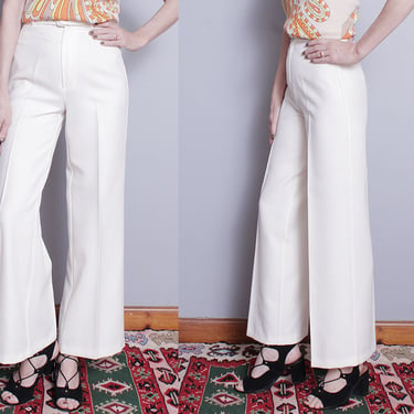 Vintage 1970's | Winter White | High Rise | Flared | Trouser | Pants | XS 