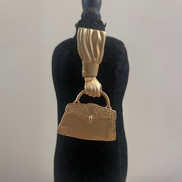 Vintage 80s brooch pin holding handbag theme by Jonette Jewelry size 3” 