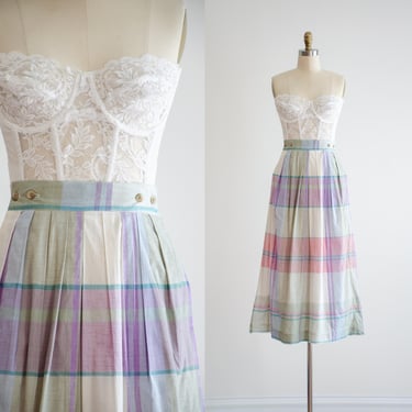 plaid maxi skirt 80s 90s vintage Ruff Hewn pastel pink green cotton skirt 