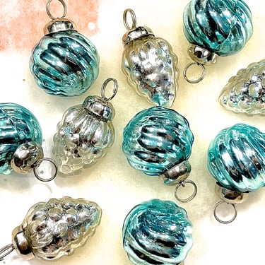 VINTAGE: 5pc - Small Thick Mercury Glass Ornaments - Kugel Style Christmas Ornaments 