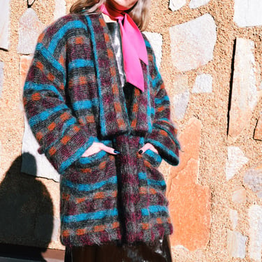 80s Escada Graphic Vintage Mohair Wool Sweater Jacket SZ M L XL 