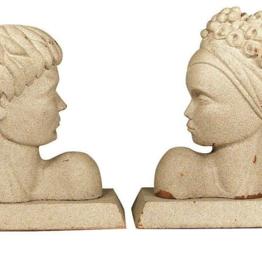 Mid-Century Hand Carved Modern Hawaiian Male and Female Bookends, Pair 