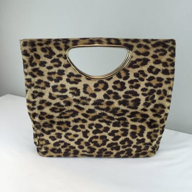 Spreading It On Thick - Vintage 1950s 1960s Large Faux Leopard Fur Tote Clutch Purse Handbag 