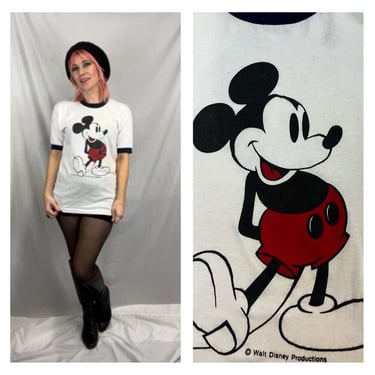 Vintage 70s | Mickey Mouse Walt Disney Ringer Tee Soft T Shirt | Size S M 
