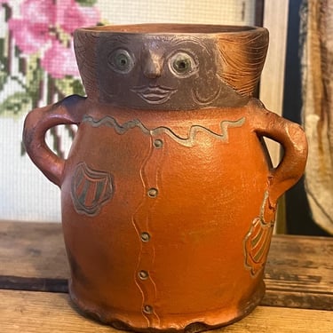 Free Shipping Within Continental US - Vintage Whimsical handmade women pottery Sculpture Vase with unique glaze. 