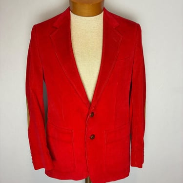 Vintage 1960s-70s Red Corduroy Sports Coat/Blazer - Size 38 R - Mod Preppy 