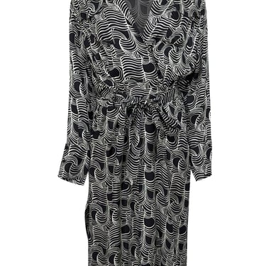 Reiss - Black & White Swirl Print Long Sleeve Dress Sz L