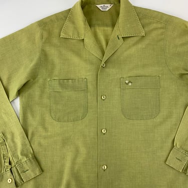 1960's-70's Shirt - IMPERIAL GUARD Label - Poly/Cotton Blend - Embroidery Crest Detail - Men's Size Medium 