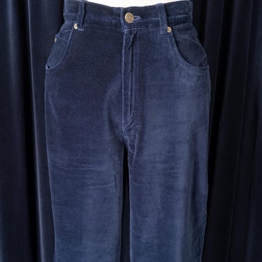 90s Navy Blue Velvet Pants with High Waist and Tapered Legs by Jones New York 