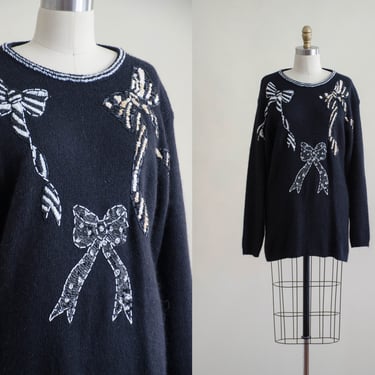 black fuzzy vintage sweater | beaded silk angora sweater | 80s sweater 