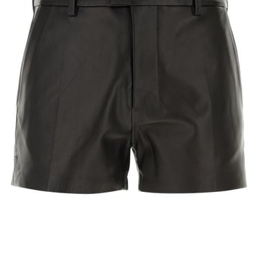 Ami Unisex Black Leather Shorts