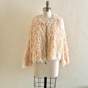 vintage shaggy cream cardigan bohemian festival jacket 