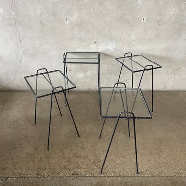 Mid Century Modern Wrought Iron Stackable Side Table Patio Set