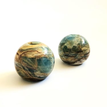 Blue Onyx Sphere Candle Holders - Set of 2 