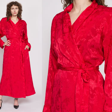 90s Victoria's Secret Red Jacquard Satin Robe - Medium to Large | Vintage Floral Boho Loungewear Maxi Kimono 