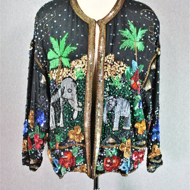 1980s, 1990, Beaded/ Sequin Jacket, Cocktail Jacket, Elephant, by TOGETHER, Marked size M, NWTags 