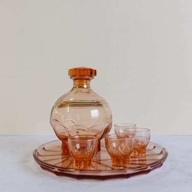 vintage french striped pink glass decanter set