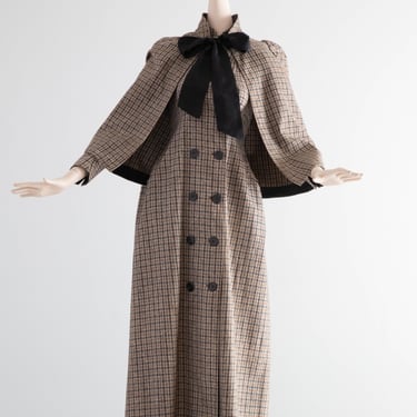 Rare 1890's Edwardian Wool Houndstooth Full Length Coat &amp; Matching Cape / XS