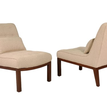 Pair of Beige Boucle Sophia Slipper Chairs by Edward Wormley for Dunbar Model 5000 