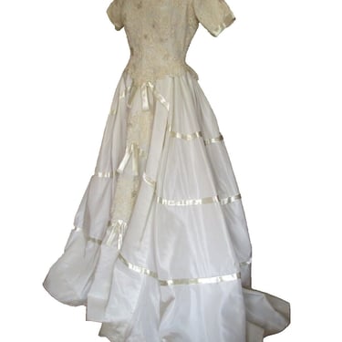 Modest Wedding Dress, Priscilla Of Boston, Vintage 50s Wedding Dress, Gown, Medium, Ivory Beaded Lace, Princess 