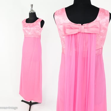 1960s Pink Lace Top Evening Dress | 60s Pink Gown With Pink Chiffon Train | Small 