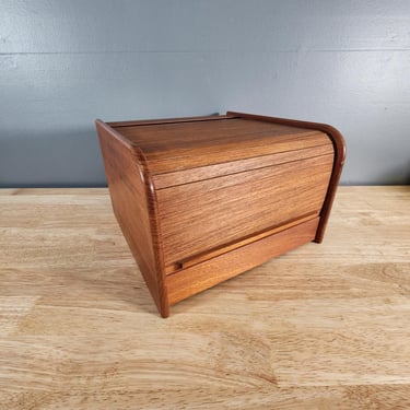Teak Tambour Door Storage Box Desktop Organizer 