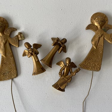 Mid Century Modern Angel Figures And Picks, Lots Of Gold Angels, Christmas Decor, MCM Angels 
