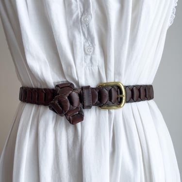 brown braided leather belt 90s vintage woven leather belt 