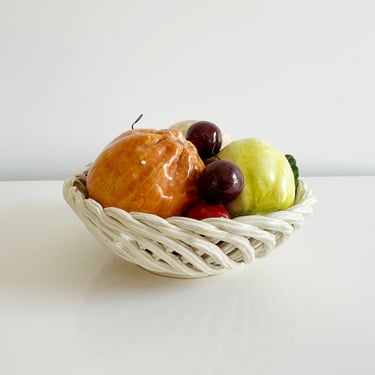 Capodimonte Style Ceramic Fruit Basket Cherries Apple Orange Lemon Italy Vintage 1970s 