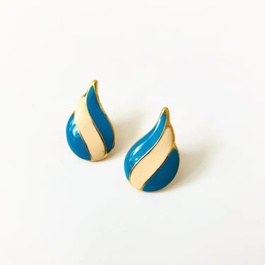 Vintage Blue Enamel Earrings 