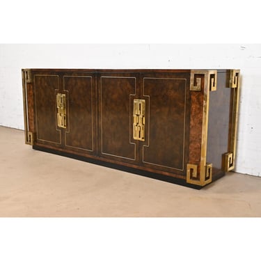 William Doezema for Mastercraft Mid-Century Modern Burl Wood and Brass Greek Key Sideboard Credenza, 1970s